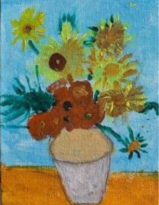 A child's painting of sunflowers