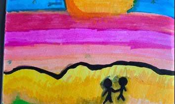 A child's painting of a sunset